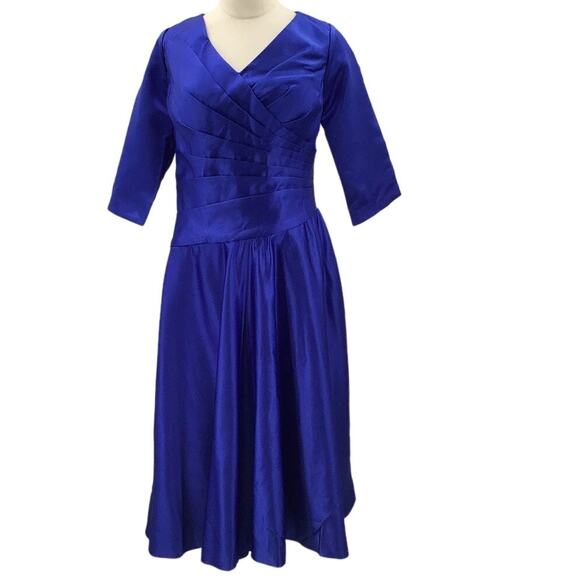 FORMAL SZ 12 L royal blue pleated vneck lace up party knee length dress NEW B137 - Picture 1 of 6